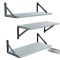 Wall Shelves 7.3" Deep Solid Paulownia Wood (Grey, Set of 3) | 15mm Thick, Wider & Longer & Stronger, Easy to Install, Floating Shelf for Room Wall, Bedroom, Office, Decor & Storage by COCOYA