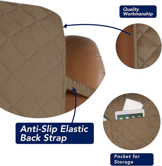 PureFit Reversible Recliner Chair Covers Couch Covers for Dogs, 28 in | Camel/Ivory, Water Resistant Couch Protector, Washable Pet Couch Cover with Non Slip and Elastic Straps For Kids - Image 3