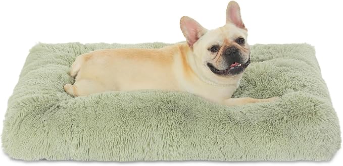 Bedfolks Waterproof Dog Crate Bed, Plush Large Dog Pad, 35"x23", Sage Green | Faux Fur Plush Cover, Removable Washable Outer, Waterproof Inner Lining, Non-Slip Base, Crate Pad and Dog Pillow by Bedfolks