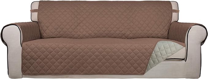 PureFit Reversible Quilted Sofa Cover, Water Resistant Slipcover Furniture Protector, Washable Couch Cover with Non Slip Foam and Elastic Straps for Kids, Pets (X Large, Brown/Beige) | Brown/Beige, Water Resistant Couch Protector, Washable Pet Couch Co... by PureFit