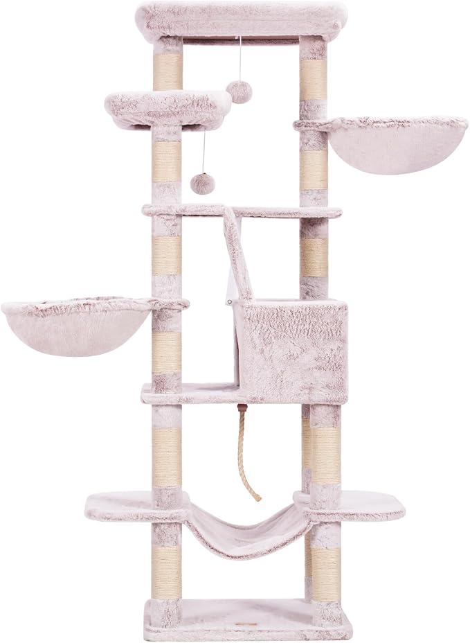 Heybly Cat Tree, 68 inch Multi-Level Cat Tower for Indoor Cats HCT025MU | Cat Condo with 2 Widened Plush Perches, 2 Cozy Baskets, Scratching Board and Big Caves, Rosy Brown - Image 9