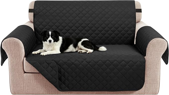Reversible 45" Small Loveseat Sofa Covers, Black/Black | Loveseat Covers for Dogs Water Repellent, Friendly Furniture Protector with Elastic Straps for Living Room by LuxshareHome