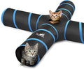 Pawaboo Cat Tunnel Tube 4 Way, 25x53cm, Blue | Extensible Collapsible, Interactive Toy Maze Cat House, With Balls and Bells, For Cat Kitten Kitty Rabbit Small Animal by Pawaboo