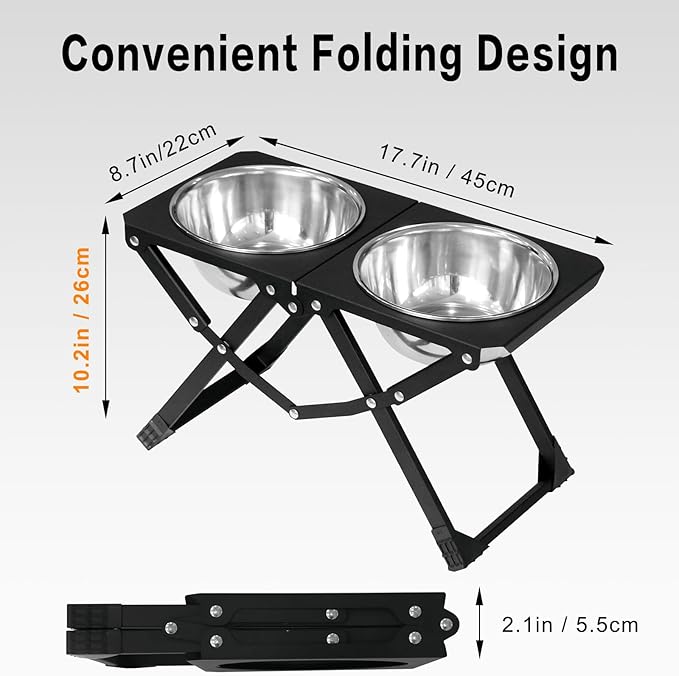 Foldable Elevated Dog Bowl Holder with 2 Large 58oz Stainless Steel Bowls, 10.2" Tall Raised Dog Bowl Stand for Medium/Large Breeds with Silicone Mat, Indoor and Outdoor Use - Image 4