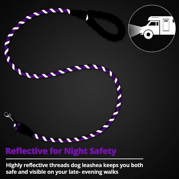 Rope Dog Leash 5 FT: Heavy Duty Leashes with Swivel Lockable Hook Reflective Threads Bungee and Padded Handle - Dog Lead for Large Small Medium Dogs Outside Walking Hiking Purple - Image 6