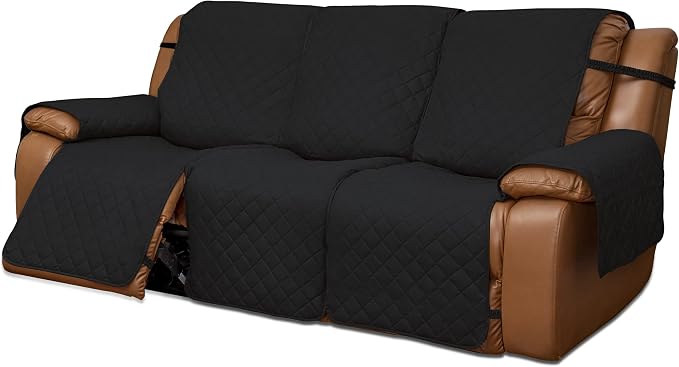 Easy-Going Oversized Recliner Sofa Cover, Reversible Couch Cover for 3 Seat Recliner, Split Sofa Cover for Each Seat with Elastic Straps for Kids, Dogs, Pets (3 Seater, Black/Black) | Sofa Slipcover For Dogs, Sofa Cover For Oversized Recliner, Furnitur... by Easy-Going