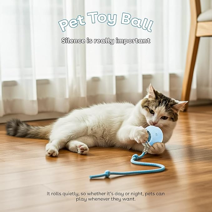 Interactive Cat Toy Ball, Automatic Intercative Cat Toys for Indoor Cats, The 3rd Generation Agile Moving Cat Ball with Elastic Mesh Tail, Toys for Indoor Adult Cats, Motion Activated (Blue) - Image 2