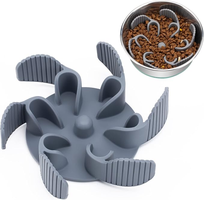 Keegud Slow Feeder Dog Bowls Insert [Octopus Suction Cups] Super Firm Slow Eating Dog Bowl [Cuttable] for Large Breed and Medium Size Dog Compatible with Regular and Elevated Dog Bowls (Flower) | Octopus Suction Cups Super Firm Customizable Cut for Mos... by Keegud