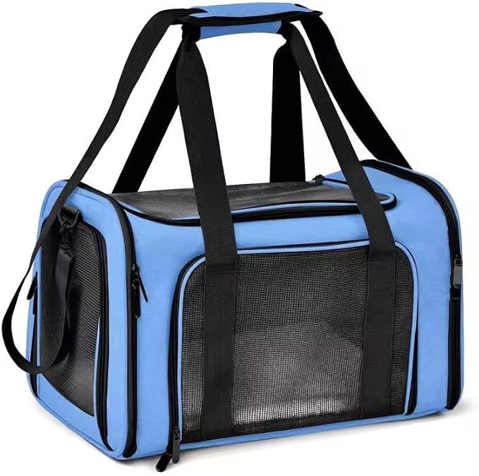 Pet Carrier Soft-Sided for Small Dogs & Cats, Foldable Airline Approved Pet Travel Carrier with Breathable Mesh, Washable Cushion & Shoulder Strap, Portable Puppy Cat Carrier Bag (Blue, 19.7*13*13) by Unknown