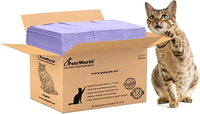 PetsWorld Universal Fit Cat Pad Refills for Litter Box, Fresh Scent, Odor Control, Pack of 200 by PETSWORLDsupplyforpets
