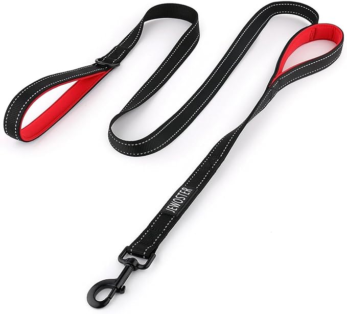 Heavy Duty Dog Leash - 2 Handles by Padded Traffic Handle for Extra Control, 6foot Long - Perfect for Medium to Large Dogs (6 ft, Black Red) by JEWOSTER