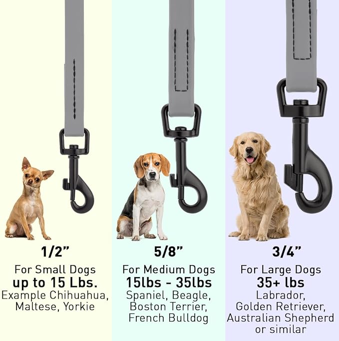 Dogline Biothane Waterproof Dog Leash Strong Coated Nylon Webbing with Black Hardware Odor-Proof Easy to Clean High Performance for Small or Large Dogs Made in USA 4 or 6 ft Lead, Battleship Gray - Image 3