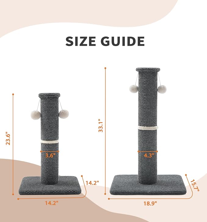 Made4Pets Tall Cat Scratching Post, Carpet Scratcher for Indoor Cats, 33" | Reach-and-Stretch Height, Wide Base, Hanging Balls for Play, Easy Assembly with Tools, For Adult and Larger Cats, Dark Grey - Image 9