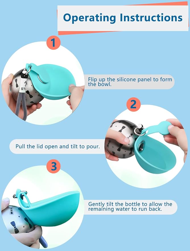 Portable Dog Water Bottle for Small Dogs: 285ml 2-in-1 Insulated Compact Leak-Proof Stainless Steel Round Water Dispenser with Collapsible Bowl for Daily Walks, Short Hikes & Travel - Image 5