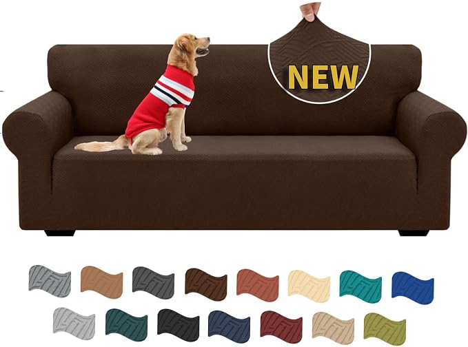 XINEAGE Stretch Jacquard Sofa Cover, Non Slip Sofa Slipcover for Dog | High-Stretch Fabric. Wear-Resistant, Pet Friendly. Easy Install & Washable for Living Rooms, Offices.Coffee by XINEAGE