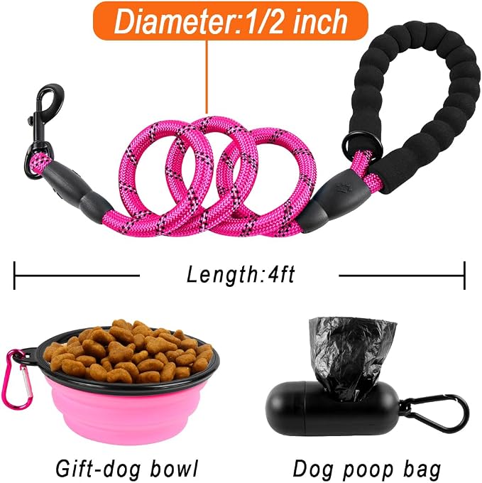 BARKBAY Dog Leashes for Large Dogs Heavy Duty Dog Leash 4/5/6 FT with Comfortable Padded Handle and Highly Reflective Threads for Medium Large Dogs Walking Training Running (4FT-1/2'',Fushcia) - Image 6