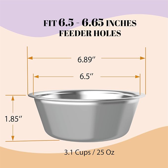 AVERYDAY 25oz Stainless Steel Dog Bowls Set, 2 Pack for Replacement Dogs Bowl Stand, 3.1 Cups Metal Dog Bowls, 6 Inch Small Medium Dogs Water Bowl for Raised Feeder with Opening 6.5-6.65" - Image 4