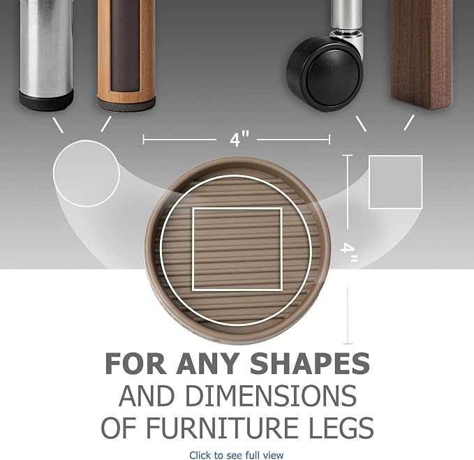 Furniture Coasters - 4 Pcs 4”Round Furniture Caster Cups - Non Slip Pads Hardwoods Floors Non Skid Furniture Grippers Rubber Furniture Feet - Anti Slide Floor Protector for Bed Couch Stoppers Brown - Image 3