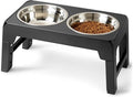 Amazon Basics Elevated Dog Bowls Stand, 5 Height Adjustable Foldable Raised Pet Feeder with Stainless Steel Bowls, Non-Slip Base, 17.3 x 9.4 x 12 in, Black by AmazonBasics