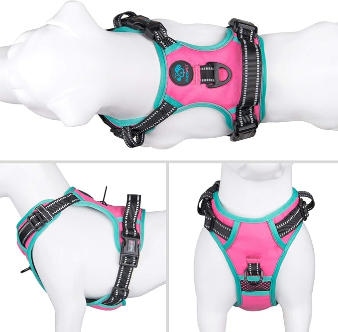 Upgraded No Pull Dog Harness, Reflective Adjustable Vest | with a Training Handle + 2 Metal Leash Hooks+ 3 Snap Buckles +4 Slide Buckles(XS, Pink) - Image 2