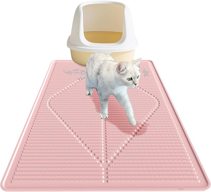 Mofason Silicone Cat Litter Mat XXL - Pink Extra Large Cat Litter Box mat | Waterproof & washable 38"x25" kitty cat litter mat for floor, extra large litter trapping; cat litter catcher mat easy clean by Mofason