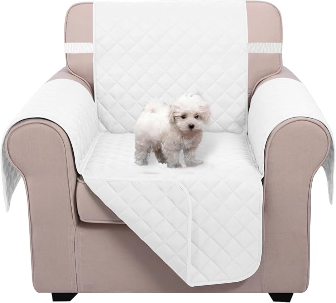 U-NICE HOME Reversible Recliner Chair Covers, White | 23''Armchair Cover for dogs Washable, Pet Friendly, Elastic Straps, Water Repellent, Diamond Quilted by U-NICEHOME