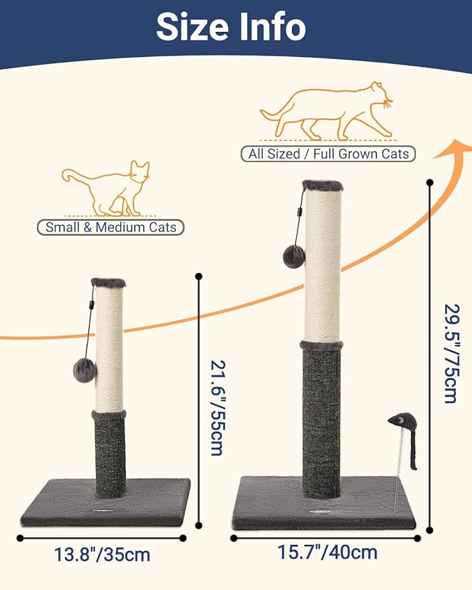 Cat Scratching Post, Cat Scratchers for Indoor Cats, with Toys | For Kitten & Medium Cats, Sisal & Carpet In One For Various Scratching Needs, Solid Structure, Extra Free Toy, Smokey Gray - Image 3