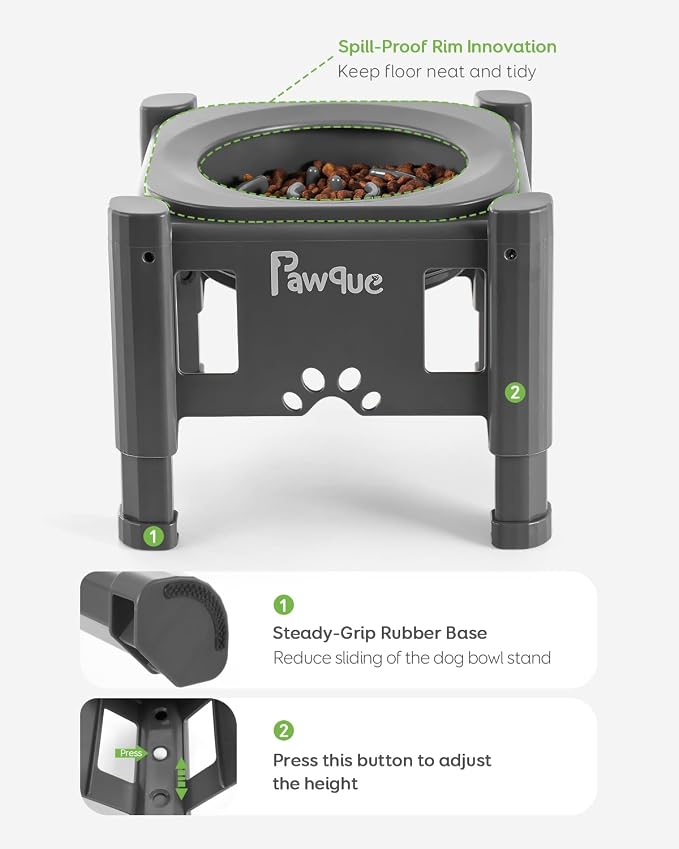 Pawque 35oz Elevated Slow Feeder Dog Food Bowls with Adjustable Stand | 3 Heights (6.1", 7.7", 9.3"), Raised Dog Bowls for Medium and Small Breed Dogs Cats, Non Slip Rubber & Mess Proof - Image 6