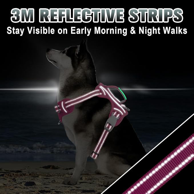 BARKBAY No Pull Dog Harness Large Reflective Dog Harness with Front Clip and Easy Control Handle for Walking Training Running with ID tag Pocket(Pink,L) - Image 7