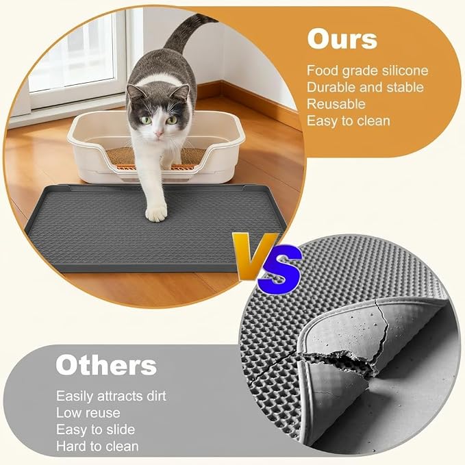 Cat Litter Mat, 24''x20'' Waterproof Silicone Litter Trapping Mat for Litter Box, Soft on Kitty Paws Non-Slip & Easy to Clean (Dark Grey) - Image 4