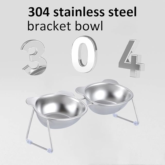 Stainless Elevated cat Bowls 5.9 Inch with Metal Stand Slip Resistant Base 15 Degrees Tilted Raised Pet Dishes Double Bowl Design Food and Water Dish for Cats Kitten Small Dog (Integrated Bowls) - Image 7