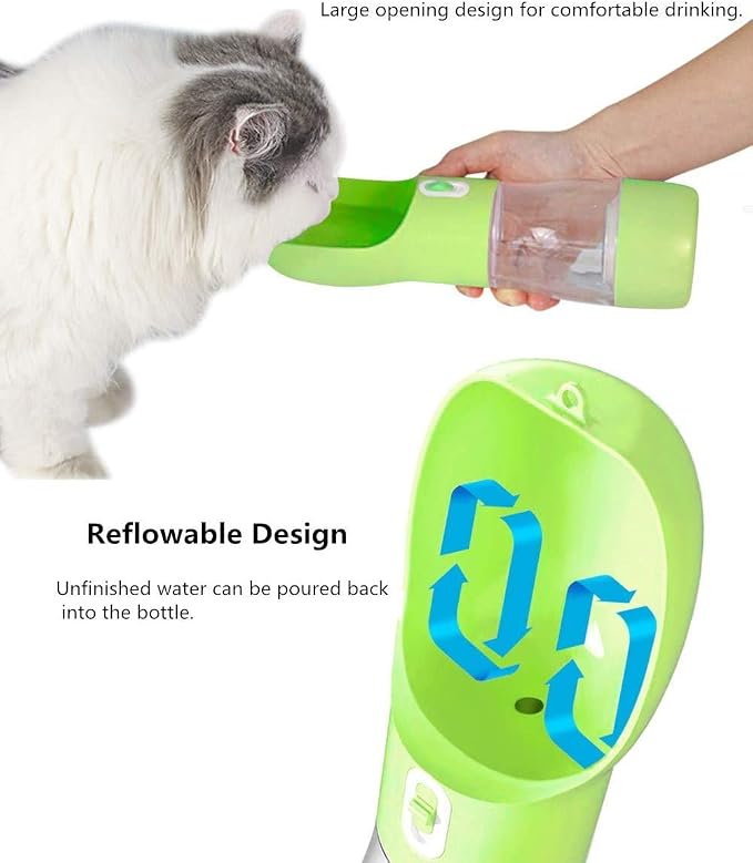 Portable Dog Water Bottle with Food Container Dishwasher Safe-Green | 3 IN1 Drinking Bottle for Pet Puppy Outdoor Walking Hiking Travel | Leak Proof Dog Water dispenser with Bowl BPA Free - Image 3
