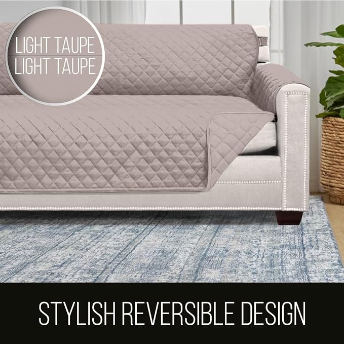 Sofa Shield® Couch Chair Slip Cover for Dogs with Strap, Light Taupe | Reversible Furniture Protector, Stain and Tear Resistant Cushion Cover, Machine Washable Slipcover for Pets, Cats 70 inch - Image 5