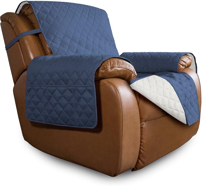 Easy-Going Reversible Couch Cover, Oversized Recliner, Dark Blue/Ivory | Machine Washable Slipcover For Dogs, Water Resistant Furniture Mat For Living Room, Non-Slip Sofa Cover, Pet Friendly by Easy-Going