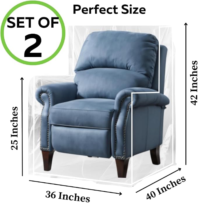 Evelots 2-Pack Clear Vinyl Recliner Covers, Spill-Resistant Protectors | Shields Furniture From Pet Claws, Stains, Dust and Spills, With a Durable Waterproof Design for Everyday Use or Home Storage. - Image 5