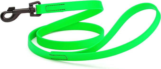 Dogline Biothane Waterproof Dog Leash Strong Coated Nylon Webbing with Black Hardware Odor-Proof Easy to Clean High Performance for Small or Large Dogs Made in USA 4 or 6 ft Lead, Tropical Green by Dogline