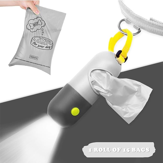 Dog Poop Bags Holder with LED Flashlight|Pet Waste Bags Dispenser for Leash|Doggie Potty Bags Container with Leak-proof Pet Trash Bags and Accessories (Light Gray, 2 Holder 30 Bags) - Image 3