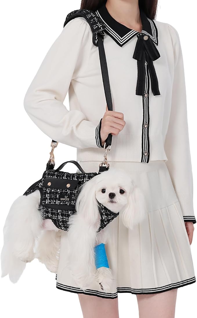 Wakytu Dog Lift Harness Dog Carrier Sling for Small Dogs & Cats,XS | stylish puppy sling carrier with handle & pocket,adjustable leash,walking & travel by Petshome