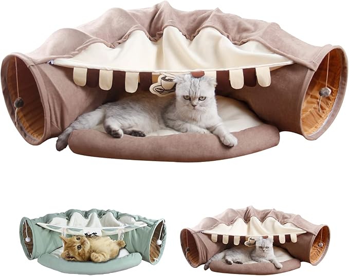 LEFTSTARER 2-in-1 Collapsible Cat Tunnel for Indoor Bed and Hideout - Pet Dog Rabbit Bunny Ferret Tunnel Tubes Toys with Removable Washable Mat, Tower Wheel Stuff by Unknown