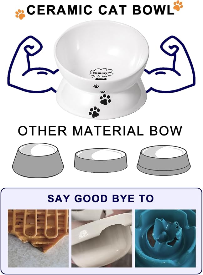 Y YHY Large Raised Cat Food Bowl, 7 Inch Tilted Elevated Bowl, Ceramic Pet Food Bowl for Adult Cats and Medium Dogs, Anti Vomiting, Protects Pet's Spine, Dishwasher Safe - Image 4