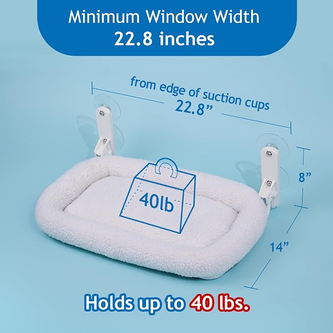 Zakkart Foldable Cat Hammock for Window - Cordless, Embeded Machine Washable Bed, Robust Metal Frame - Cat Window Perch for Large Cats and Kittens (White Bolster Bed, Medium) - Image 4