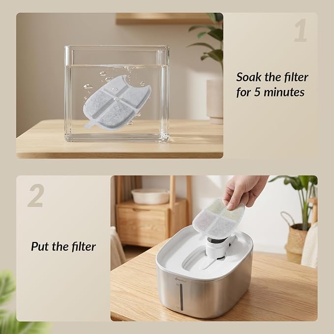 Cat Water Fountain Filter,12 Pack FS10PRO Cat Fountain Filter Replacement, 12 PCS Filters & 12 PCS Sponge Set for Stainless Steel Cat Dispenser,6 Layer Filters for Pet Fountain - Image 6