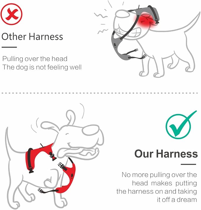 PoyPet Dog Harness Large, No Pull Vest with Front/Back Clip & Neck Buckle | No Choke, Lockable, Reflective, 2 Lead Rings, Adjustable, Soft Padded Handle for Training Walking, L, Black - Image 2