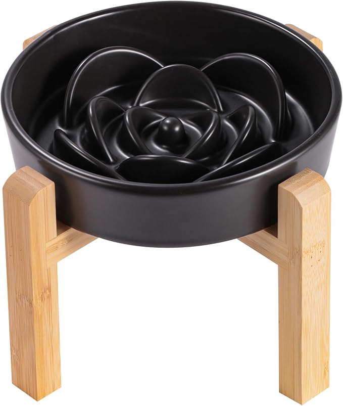 8.26 in Black Dog Bowl Slow Feeder Ceramic for Medium and Large Breed,Elevated/Raised Slow Feeding Dog Food Water Dish Heavy Weighted,Puppy Dish for Fast Eaters,Puzzle Eating Bowl Modern Maze by PetGettingMuchHeathier