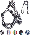 Dog Harness Leash Set Adjustable Heavy Duty No Pull Halter Harnesses for Small Medium Large Breed Dogs Back Clip Anti-Twist Perfect for Walking (XS(12"-18" Chest Girth), Black Plaid) by QQPETS