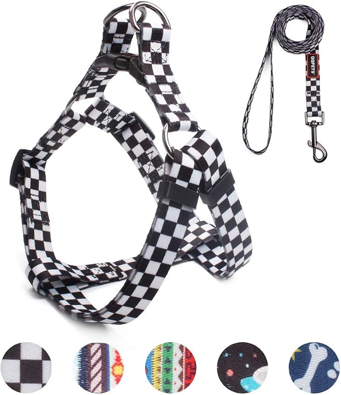Dog Harness Leash Set Adjustable Heavy Duty No Pull Halter Harnesses for Small Medium Large Breed Dogs Back Clip Anti-Twist Perfect for Walking (XS(12"-18" Chest Girth), Black Plaid) by QQPETS