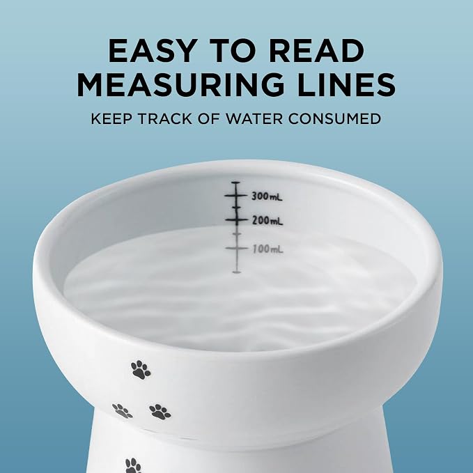 NECOICHI Raised Cat Water Bowl, Elevated, with Measurement Lines, Dishwasher and Microwave Safe (Cat, Extra Tall) White - Image 2