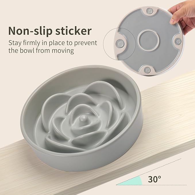 8.26 in Grey Dog Bowl Slow Feeder Ceramic for Medium and Large Breed,Elevated/Raised Slow Feeding Dog Food Water Dish Heavy Weighted,Puppy Dish for Fast Eaters,Puzzle Eating Bowl Modern Maze - Image 4