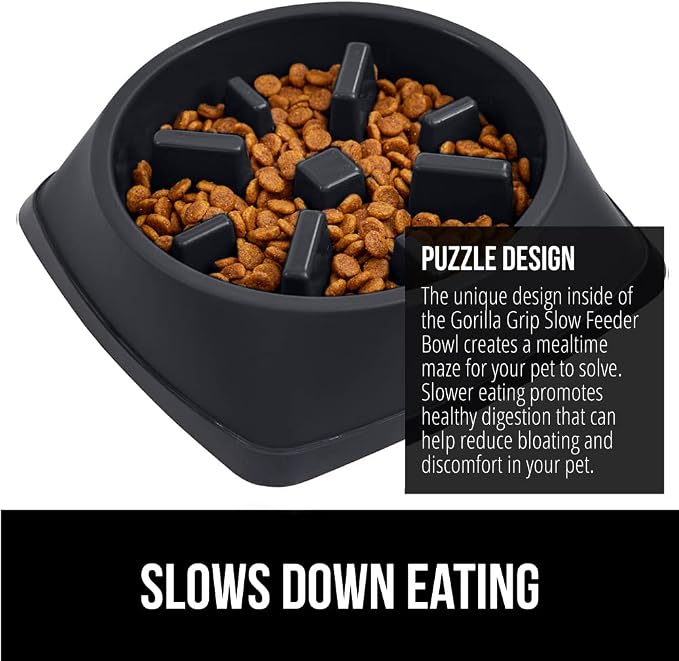 GORILLA GRIP® Patented Slow Feeder Dog and Cat Bowl, BPA Free, 4 Cup Black | Interactive Puzzle Toy for Food Training Enrichment, Keeps Pets Busy and Prevents Puppy Overeating, All Breeds - Image 3