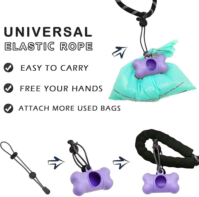 Dog Poop Pickup Bags Holder Dispenser with Standard-Sized Leak-Proof Scented Doggy Waste Bags and Carabiner Hook and Loop Fastener Never Loose on Leash Lead Again (2 Holder 30 Bags, Purple) - Image 4